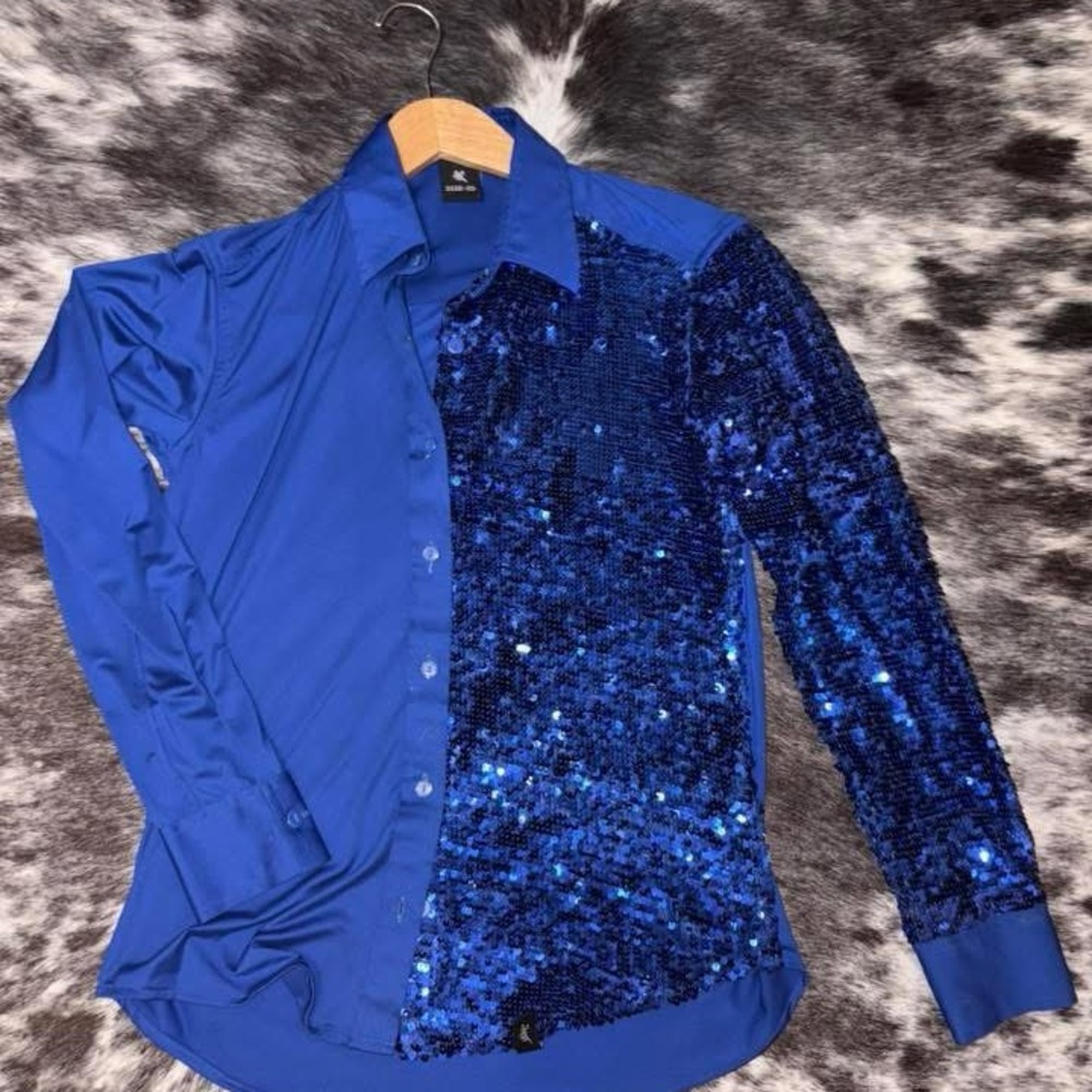 Blue Sequin Button-Up Shirt worn once